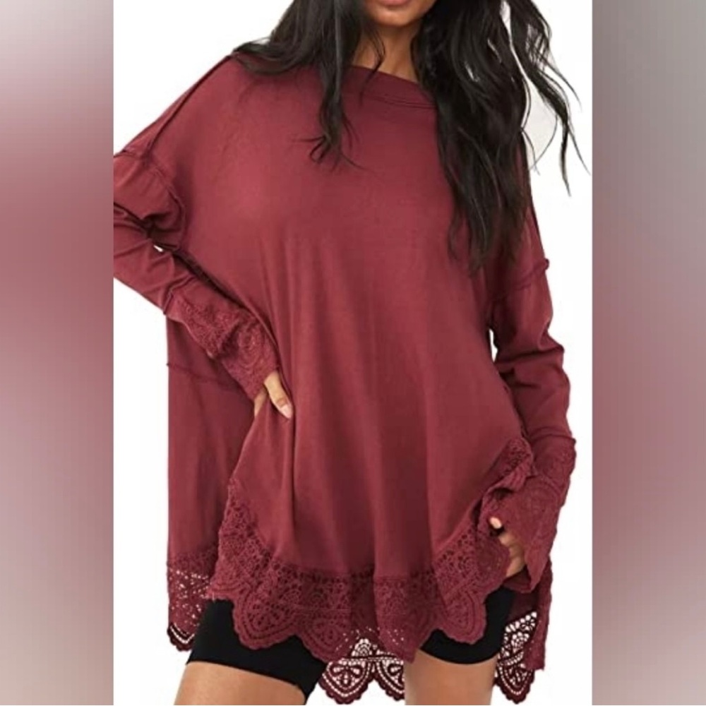 Free People Oversized Lace Long Sleeve Tunic top